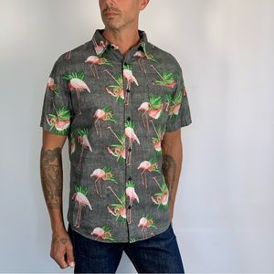 Ocean Current 100% Cotton Flamingo Print Button Up Short Sleeve Shirt